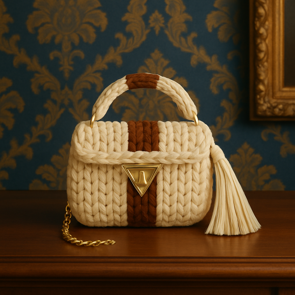 Brown- Stripped Tone Braided Handbag