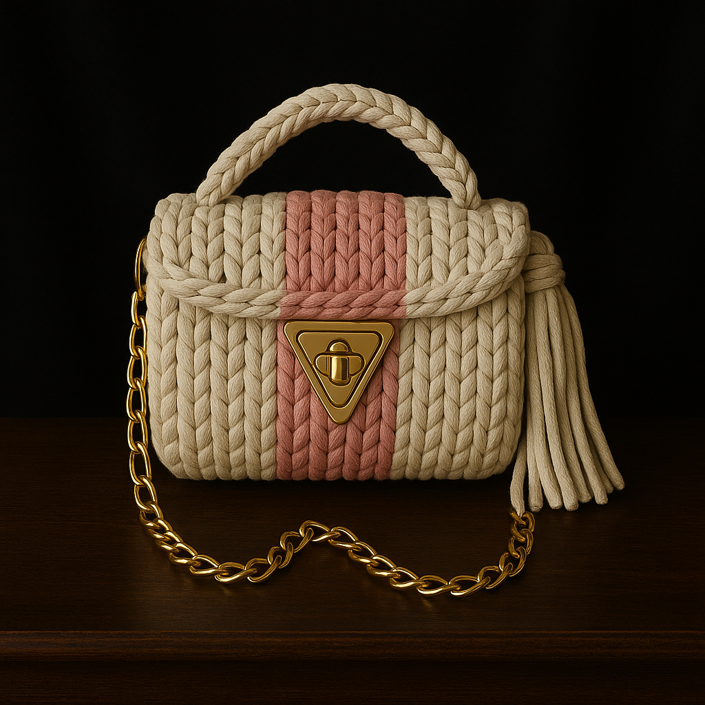 Ivory Pink Braided Handbag