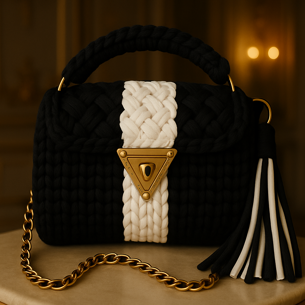 Plain Braided Black Handbag