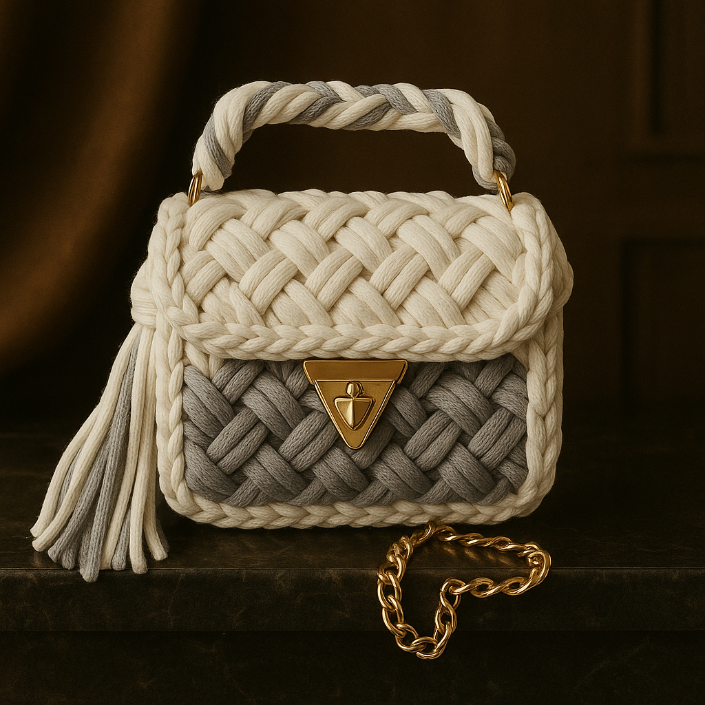Grey-Tone Braided Handbag