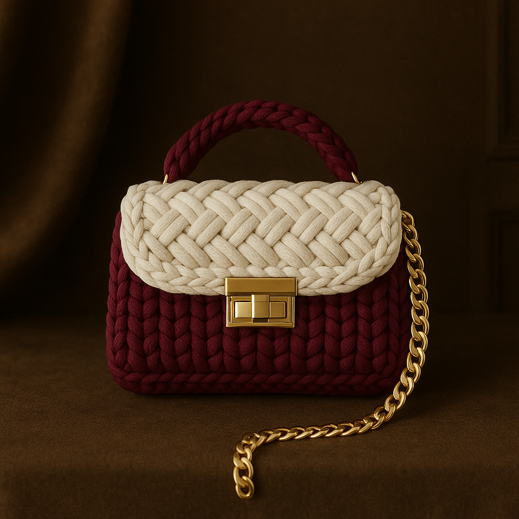 Maroon -Tone Braided Handbag