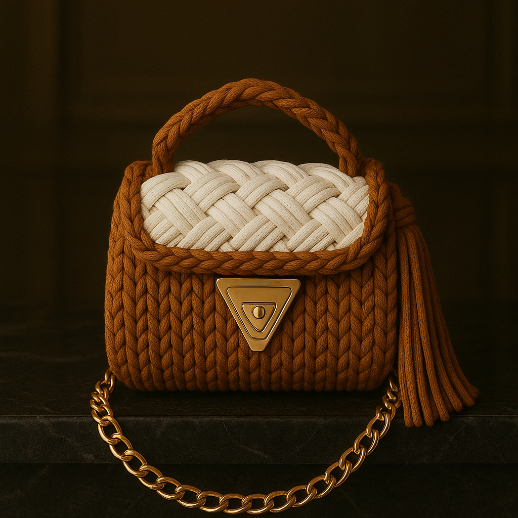 Brown-Tone Braided Handbag
