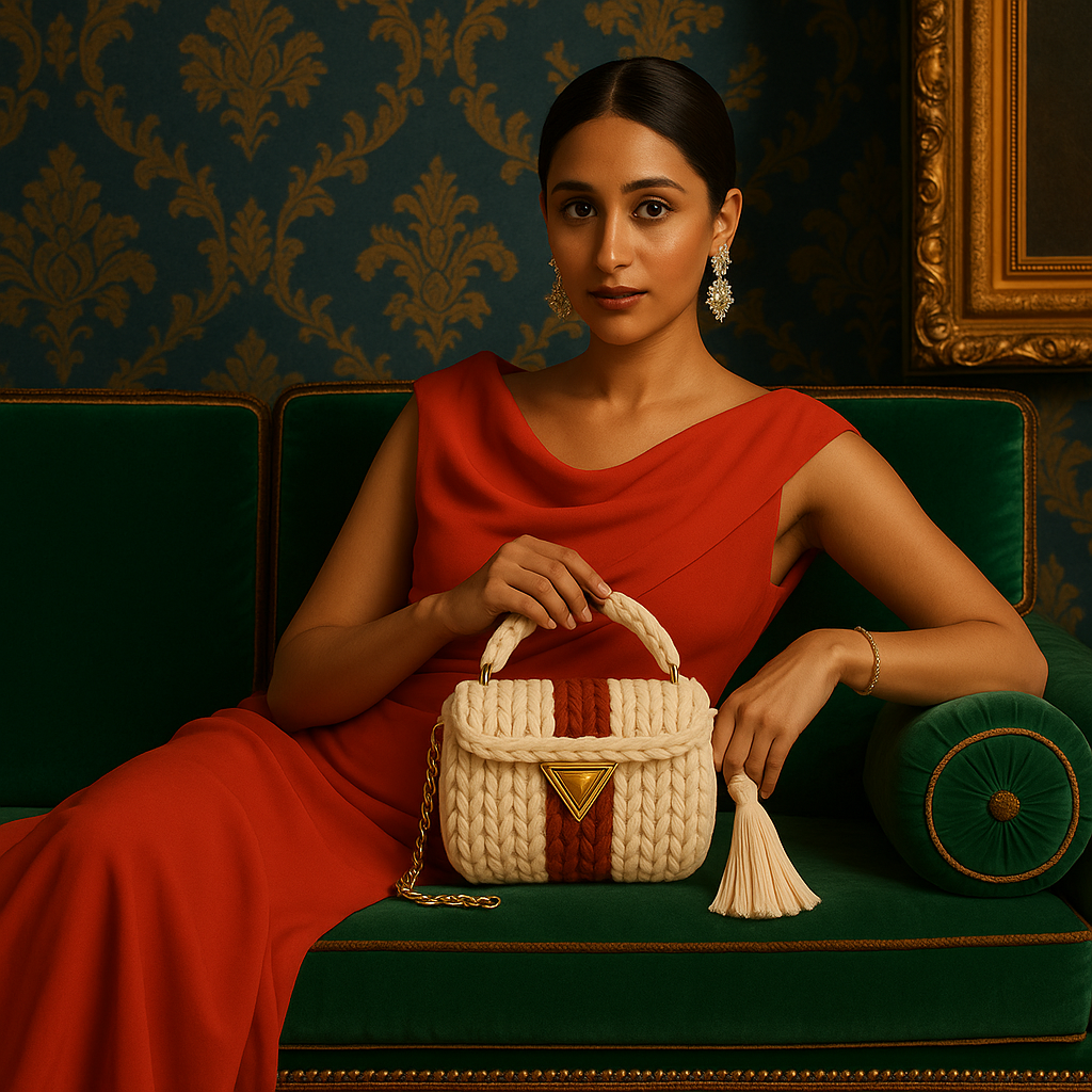 Brown- Stripped Tone Braided Handbag