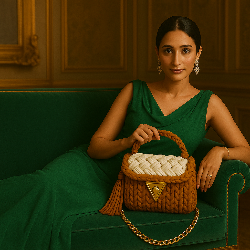 Brown-Tone Braided Handbag