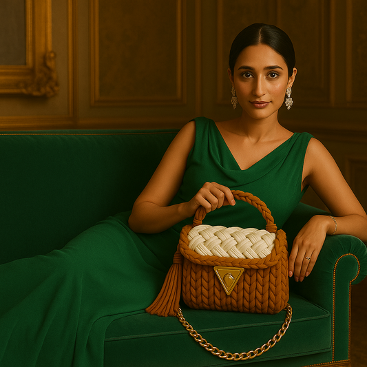 Brown-Tone Braided Handbag