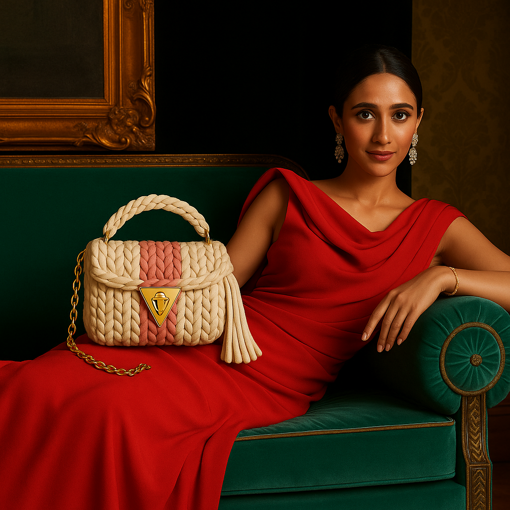 Ivory Pink Braided Handbag